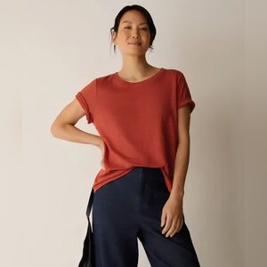 Rafaella Linen Blend Short Sleeves Top Size 2X Terracota